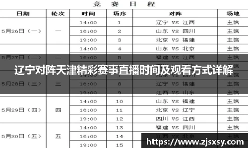 辽宁对阵天津精彩赛事直播时间及观看方式详解